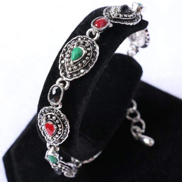 

trendy vintage ethnic style bracelets & bangles for women multicolor resin stone water drop alloy bracelets jewelry, Golden;silver