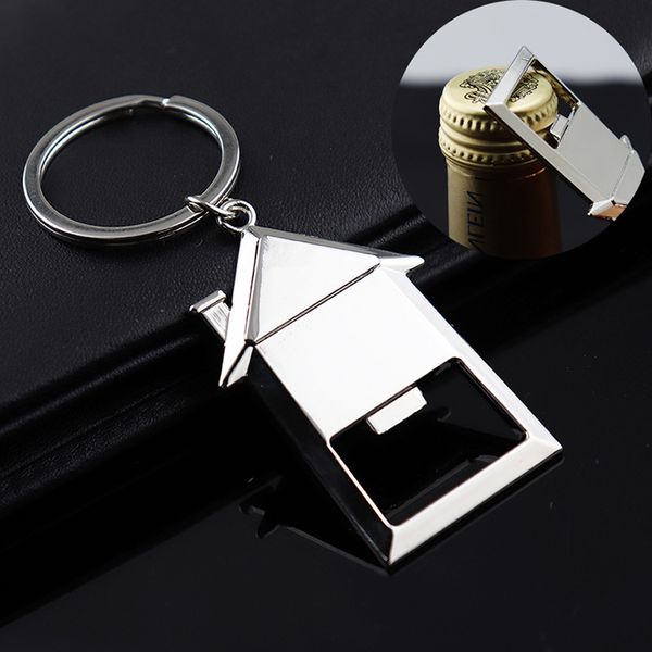 

metal house shaped bottle opener keychains warm home key chain keyrings car pendant for promotion, Silver