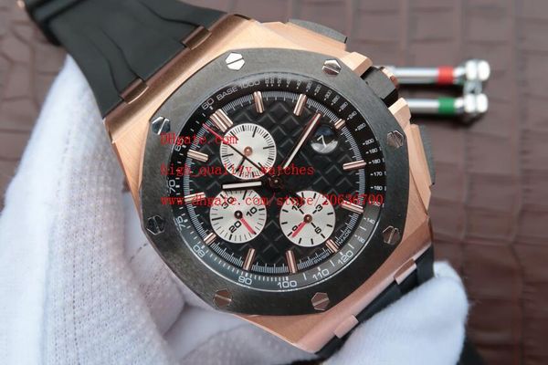 

factory supplier luxury new 42mm quartz chronograph black dial black rubber belt 18k pink gold men's sports watch watches, Slivery;brown