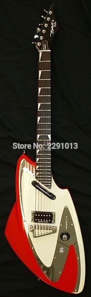 

custom j backlund design jbd 100 shark shaped metallic red & white electric guitar chrome pickguard, locking tuners