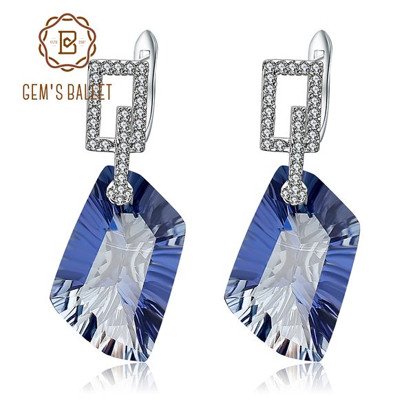 

gem's ballet 42.39ct irregular 925 sterling silver earrings natural iolite blue mystic quart gemstone drop earrings fine jewelry, Golden;silver