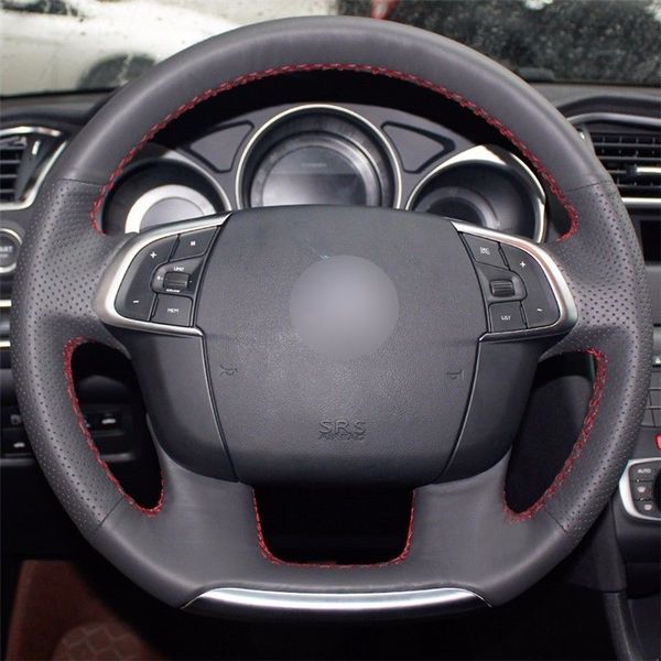 

leather steering wheel hand-stitch on wrap cover for ds4 citroen c4 c4l