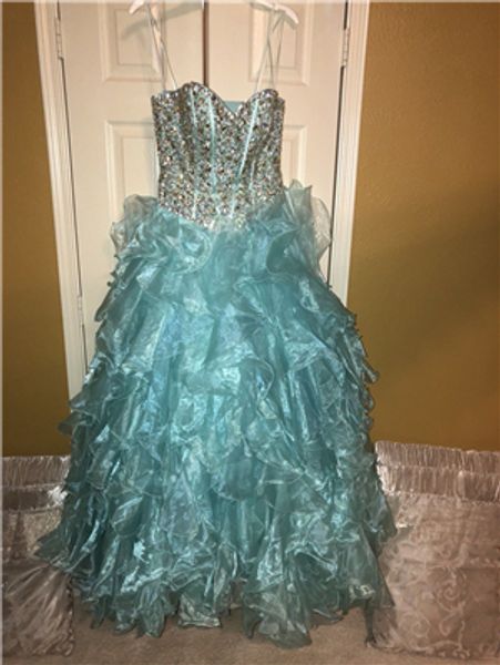 2019 Nova Menta Impressionante Blue Ball Ball Vestido Quinceanera Vestidos Cristais por 15 Anos Sweet 16 Plus Size Pageant Prom Festa Vestido QC1068