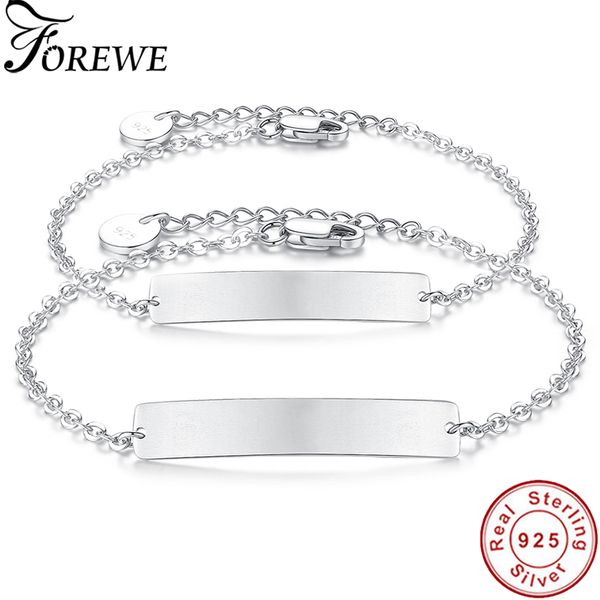 

custom personalized 925 sterling silver bracelet name engraved bar charm bracelets women men customized letter name jewelry gift, Black