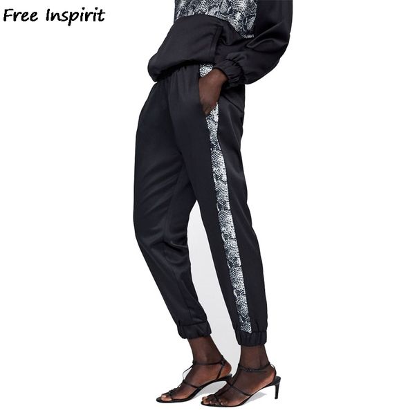 

бесплатно inspirit 2018 новая мода осень и зима женщины классический девять брюки животных печати сторона украшения леди случайные бег трусц, Black;white