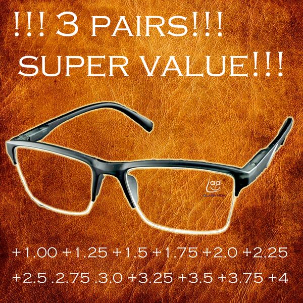 3 пары!!! Половина оправы черный анти-усталость очки для чтения для женщин мужчины мода очки +0.25 +0.75 +1.25 +1.75 +2.25 +2.75 +3.25