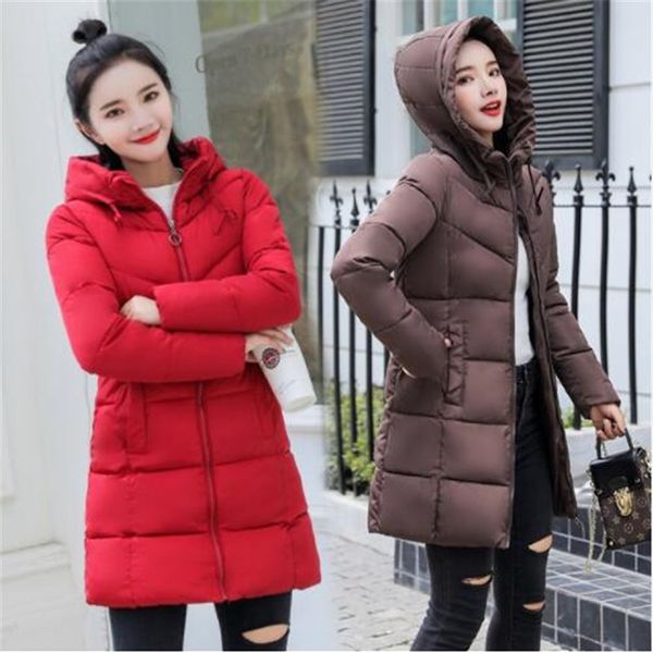 

winter 2018 new slim fit midi coat thickened winter down jacket fashion hooded cotton suit jacket, Black