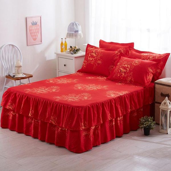 

150x200 cm elegant floral bed linen bedroom bed cover skirt stitching wedding cover dust-proof ruffle
