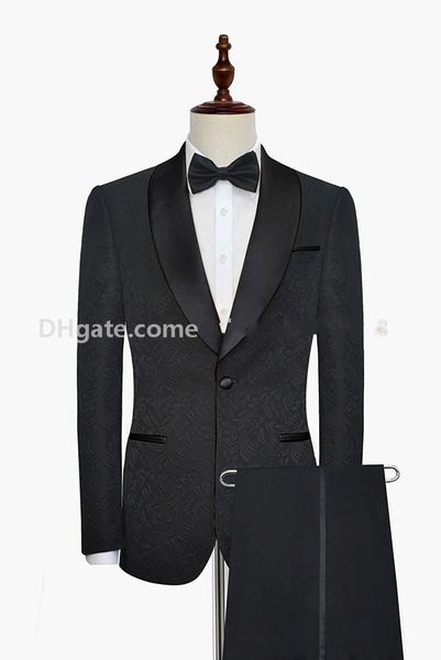 

side vent paisley groom tuxedos shawl lapel one button groomsmen wedding tuxedos men party suits((jacket+pants+tie+girdle) no;390, Black;gray