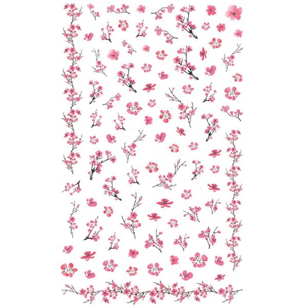 

1 sheet beautiful pink plum blossom wintersweet pattern adhesive nail art stickers decorations diy saon tips, Black