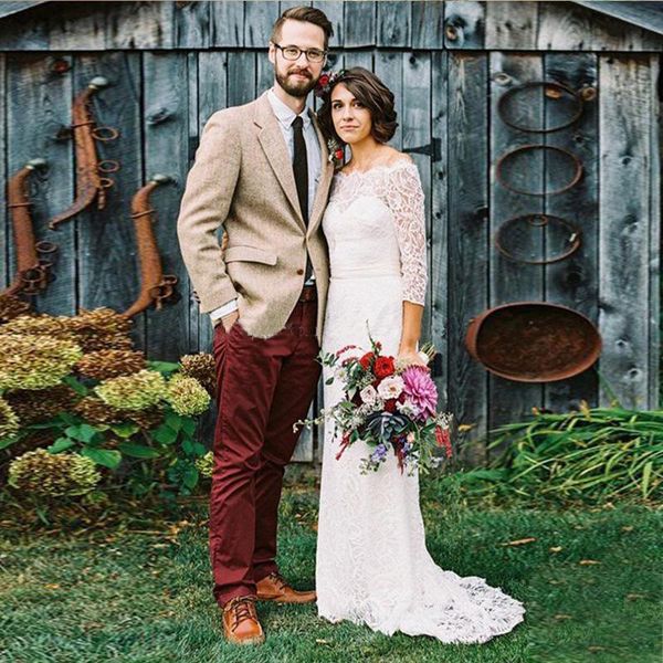 

lace wedding dresses off the shoulder 3/4 long sleeves mermaid bridal dresses elegant wedding gowns with chiffon sash, White