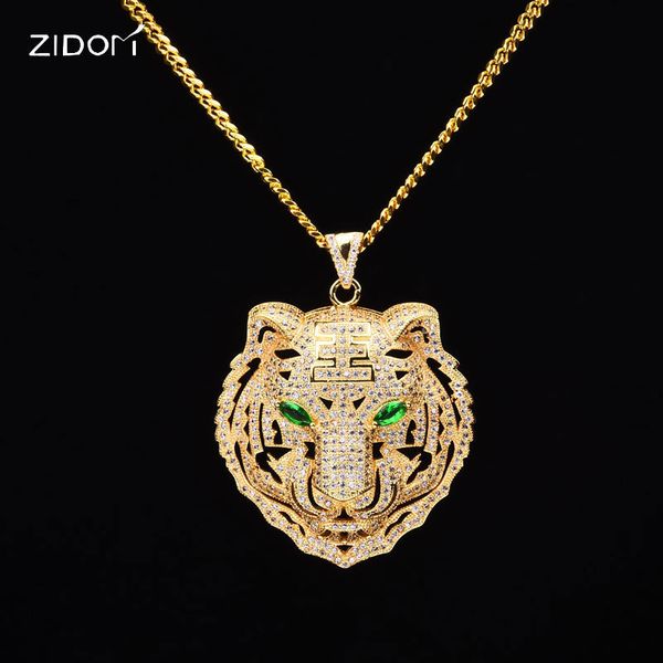 

Men hiphop iced out bling tiger pendant necklace cz zircon copper fa hion animal hape necklace men hip hop tatement jewelry, Silver