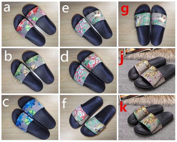

eur35-46 designer sandals 2018 men women fashion tiger printing leather trek slide sandals rubber sole summer outdoor beach male slippers, Black