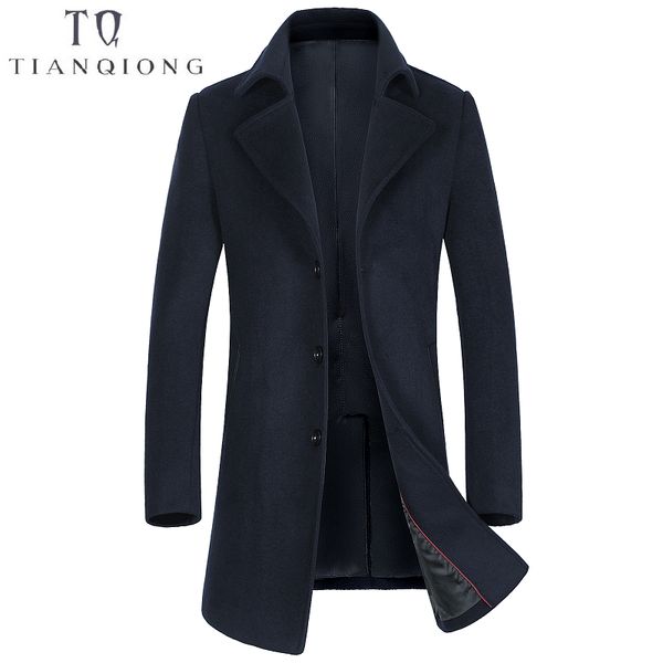 

brand clothing 2018 winter men's wool thick trench coat business casual slim fit long warm overcoat jacket male clothes, Black
