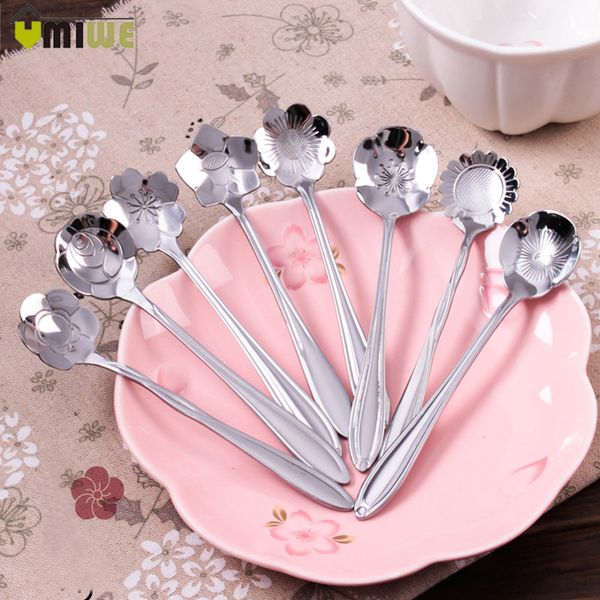 

посуда цветок форма из нержавеющей стали цветок сахар серебро чай ложка чайные ложки мороженое посуда кухня инструмент бесплатная доставка