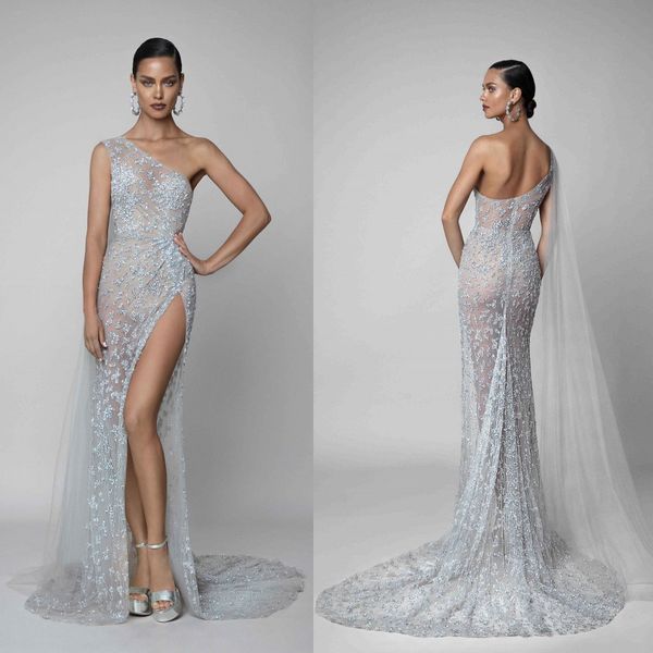 

2019 berta elegant evening formal dresses major beading thigh slit mermaid blue prom dress sweep train backless red carpet party gowns, Black;red