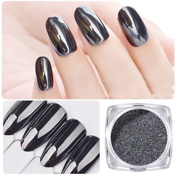 

1g/box diy aurora black mirror nail glitter powder dazzling shining chrome pigment dust paillettes nail art decorations, Silver;gold