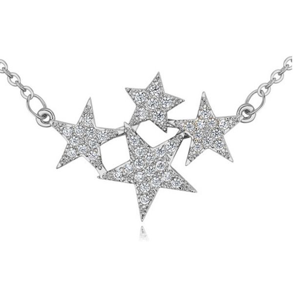 

pendant necklace fashion women new zircon star necklaces luxury elegant 18k gold plated necklace jewelry, Silver