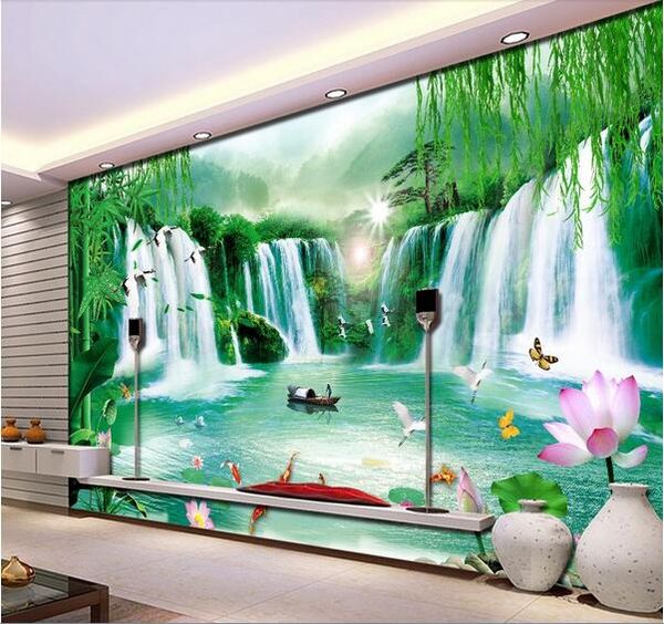 

3d wallpaper custom p mountain pine stream waterfall scenery tv background wall living room 3d wall muals wall paper for walls 3 d