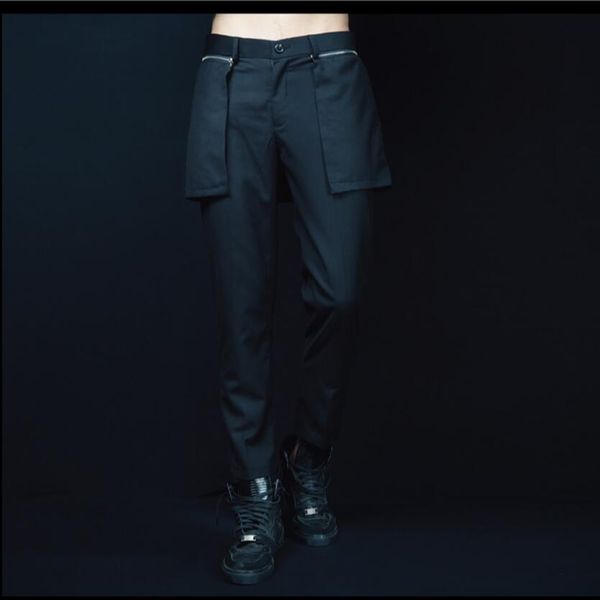 

27-44 new detachable zipper casual skirt pants korean version of the slim hair stylist harem pants men and women same trousers, Black