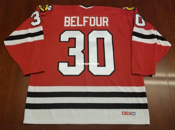 

custom eddie "the eagle" belfour vintage chicago blackhawks ccm hockey jersey red mens retro jerseys, Black;red
