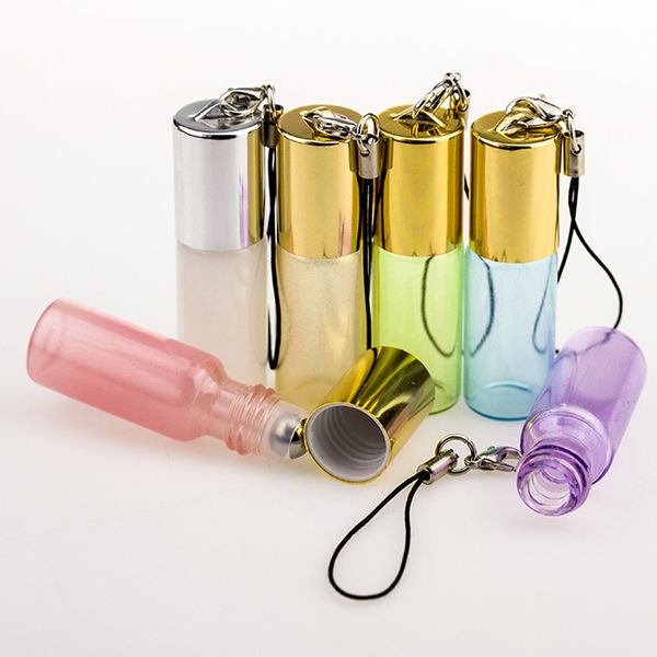 

5ml colorful cosmetic glass vial essential oil glass roller bottles with stainless steel roller ball 600pcs/lot