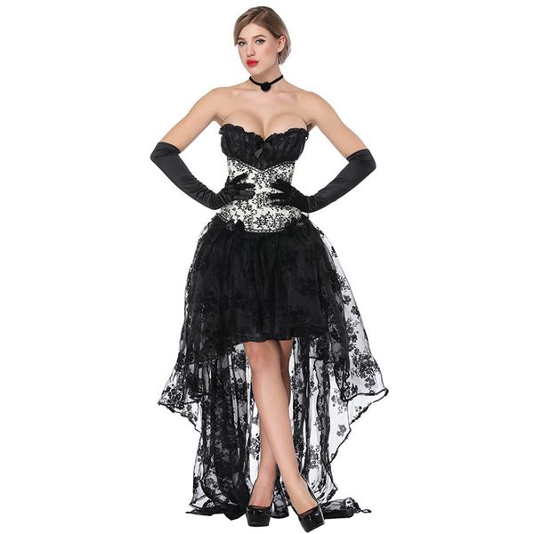 

black floral corsets and bustiers victorian dress steampunk clothing gothic corpetes e corselet burlesque corset skirt set, Black;white