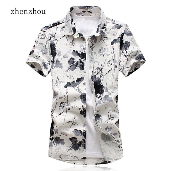 

zhenzhou 2017 summer short sleeve men shirt -4xl 5xl plus size mens dress shirts male clothes social casual shirt men, White;black