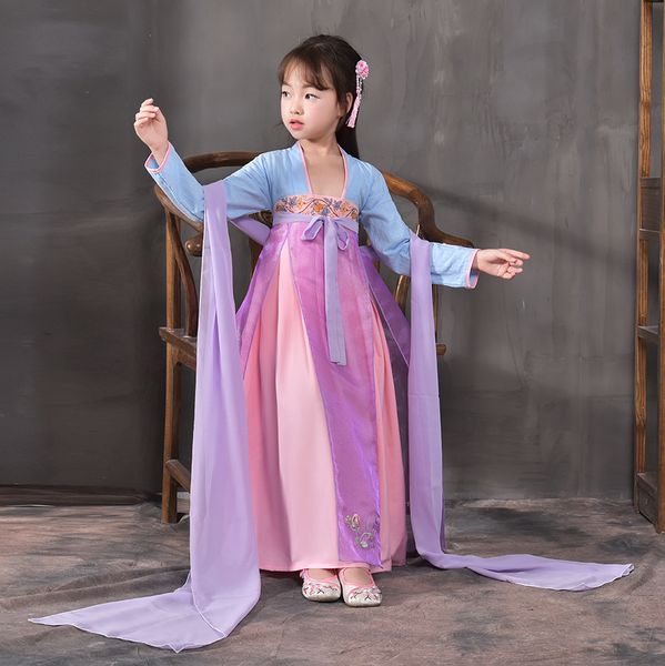 

girls princess folk dance costume for stage chinese traditional costume fairy clothing kids tang dynasty dress child hanfu cloth, Black;red