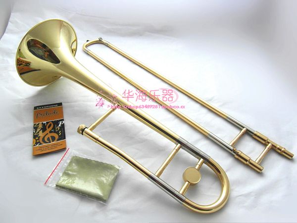 Alta Qualidade Tenor BB Tune Trombone B Latão Bronze Banhado Ouro Desempenho Profissional Instrumentos Musicais com Caso