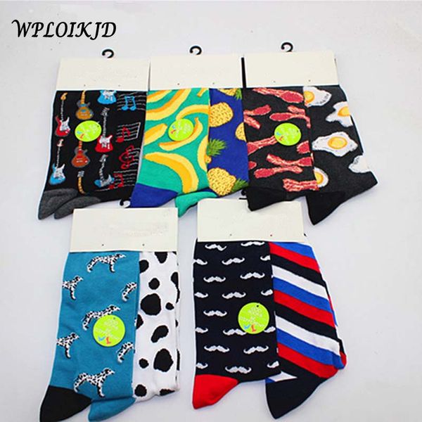 

wploikjd]fashion hip hop yin yang a/b men socks cartoon fruit personality skateboard breathable happy socks calcetines hombre, Black