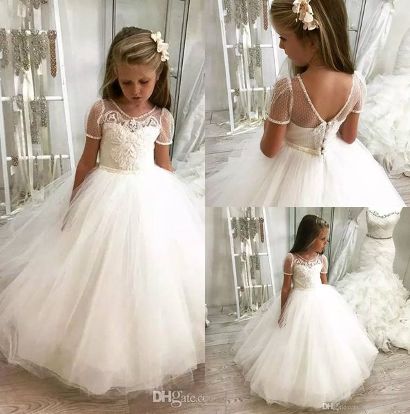 

2019 white flower girl dresses for weddings jewel neck lace girl pageant dress backless prom kids birthday communion gowns, White;red