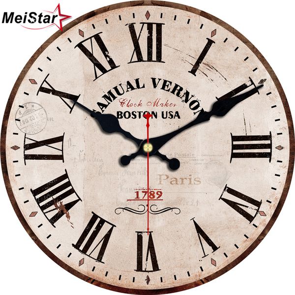 

meistar 3 patterns vintage round clock brief antique design silent cafe kitchen clocks home decor art retro large wall clocks