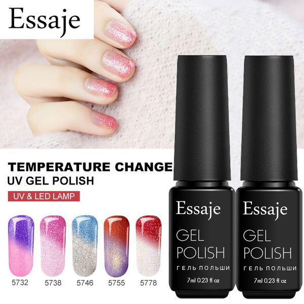 

essaje 1pcs 7ml semi permanent gel nail gel polish temperature changing color nail polish soak off uv led lamp art, Red;pink