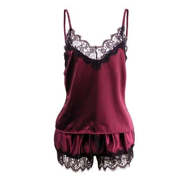 

pajamas lace and shorts pajama sets summer pyjama satin pajamas home suit female pajama sleepwear for women, Red;black
