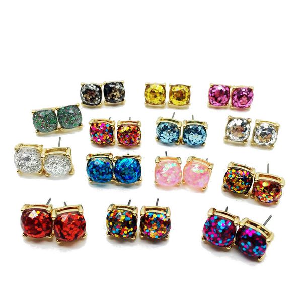 

14 styles fashion prong setting round druzy stud earrings rock lava crystal gold plating druzy drusy earring jewelry for women lady h639r, Golden;silver