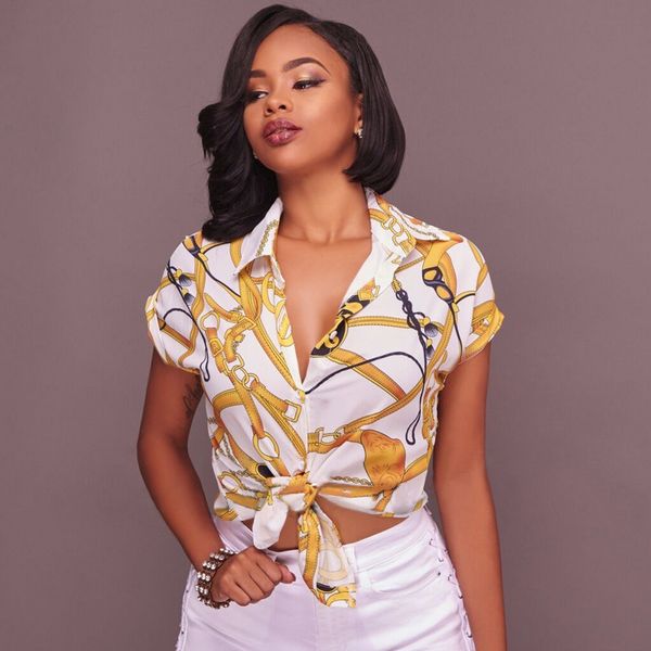 

dioufond print chiffon women bohemian short sleeve blouses shirts turn down collar slim ladies 2018 fashion new, White