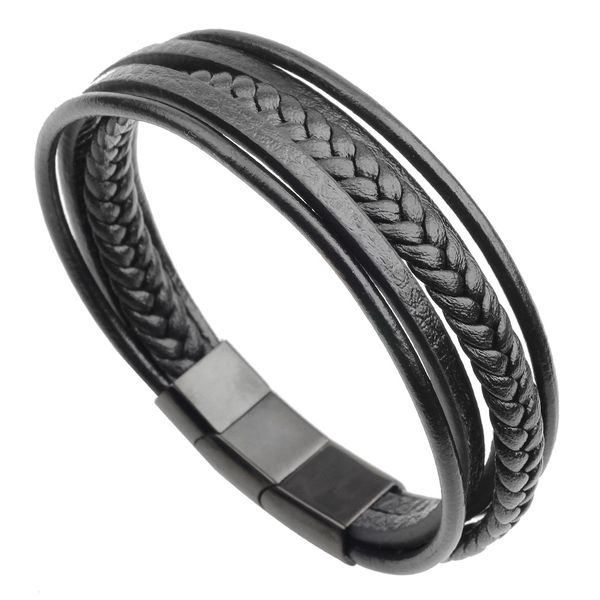 

stainless steel leather bracelets men fashion magnet clasp bracelet bangles multilayer woven bracelet personality gift jewelry, Golden;silver