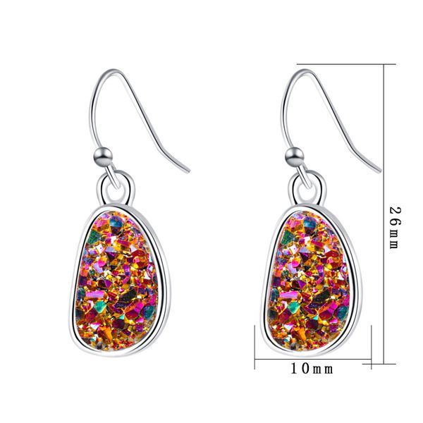 

мода 6 цветов druzy drusy серьги посеребренные геометрия искусственный натуральный камень мотаться серьги для женщин ювелирные изделия, Silver