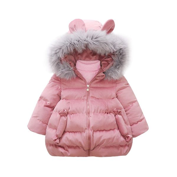 

girls winter jacket coat baby baby children kids velvet parka long snowsuit down cotton pad clothes pink fur collar coat, Blue;gray
