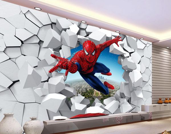 

Обои для ванных комнат 3D кирпичная стена Человек-паук декоративная роспись стен фон Напольные обои для детской комнаты