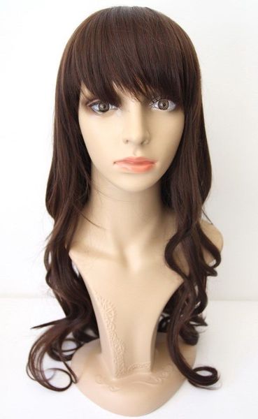 

new long wavy curly brown brunette wig heat resistant halloween cosplay costume, Black