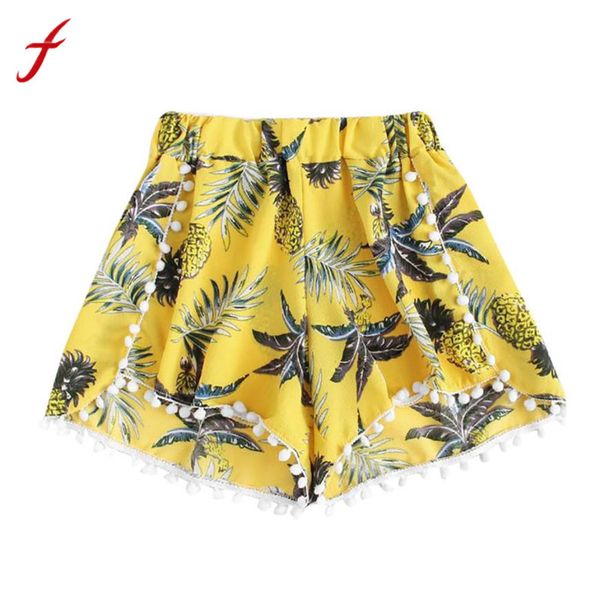 

womens pineapple printing shorts mid waist loose shorts elastic waist comfortable and fashion casual, White;black