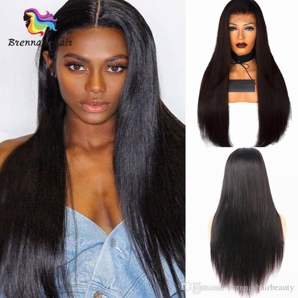 Long Straight Brazilian Human Hair Lace Front Wigs Pre Plucked
