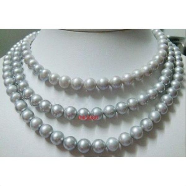 

exquisite 9-10mm 49" natural south sea gray pearl necklace 14k/20 yellow gold, Silver