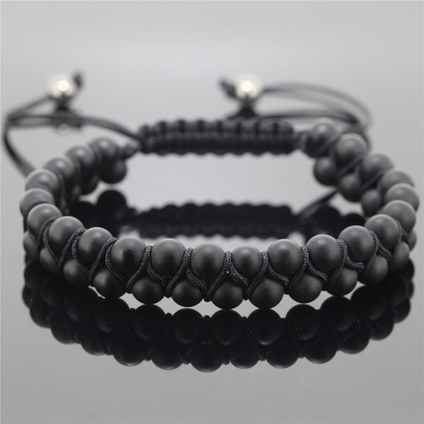 

2017 fashion jewelry double rows men bracelet,6mm sediment beads bracelet,matte bead braiding macrame bracelet,gift, Golden;silver