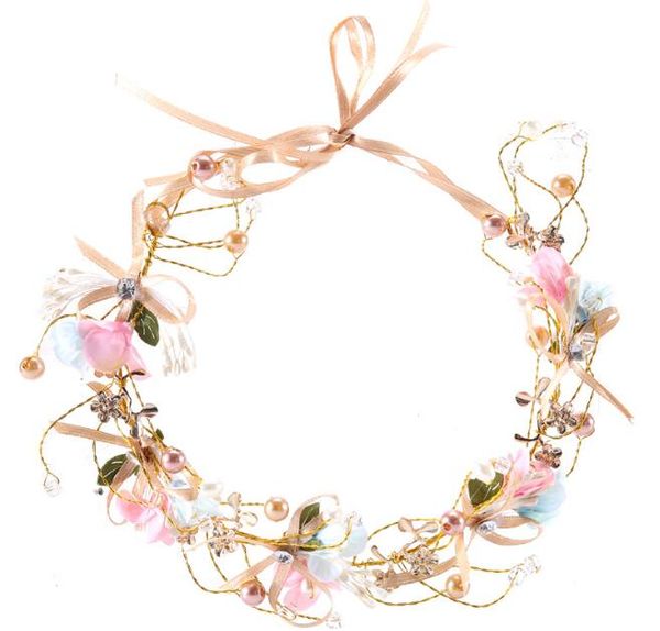 

handmade flower headband floral bow tie pearl flower headwear hairband party wedding wreath bridal headdress elastic hair accessories
