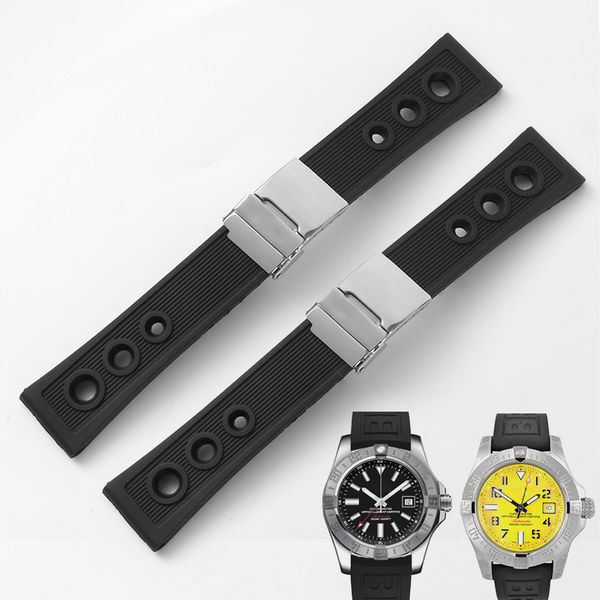 22mm 24mm Neue schwarze wasserdichte Tauch-Uhrenarmbänder aus Silikonkautschuk mit Faltschließe für Breitling-Uhren + Werkzeuge