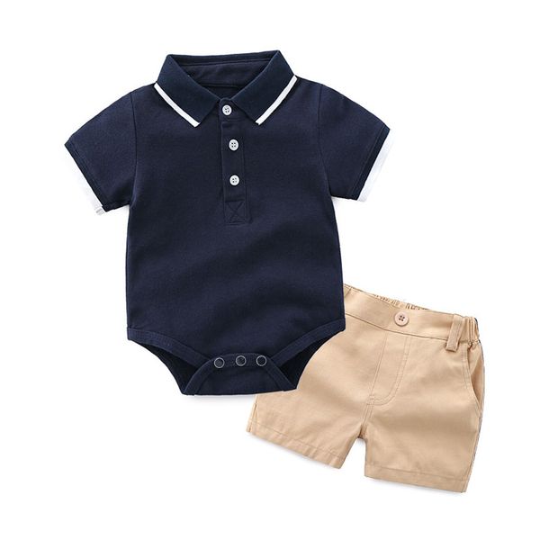 Мальчик Детская одежда мальчик летние комплекты сплошной цвет отложным воротником с коротким рукавом футболки + короткие комплекты летние комплекты одежды мальчика