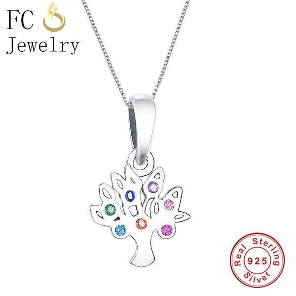

fc jewelry 925 sterling silver tree of life cubic zirconia crystal stone pendant necklaces for women chain choker trinket gifts